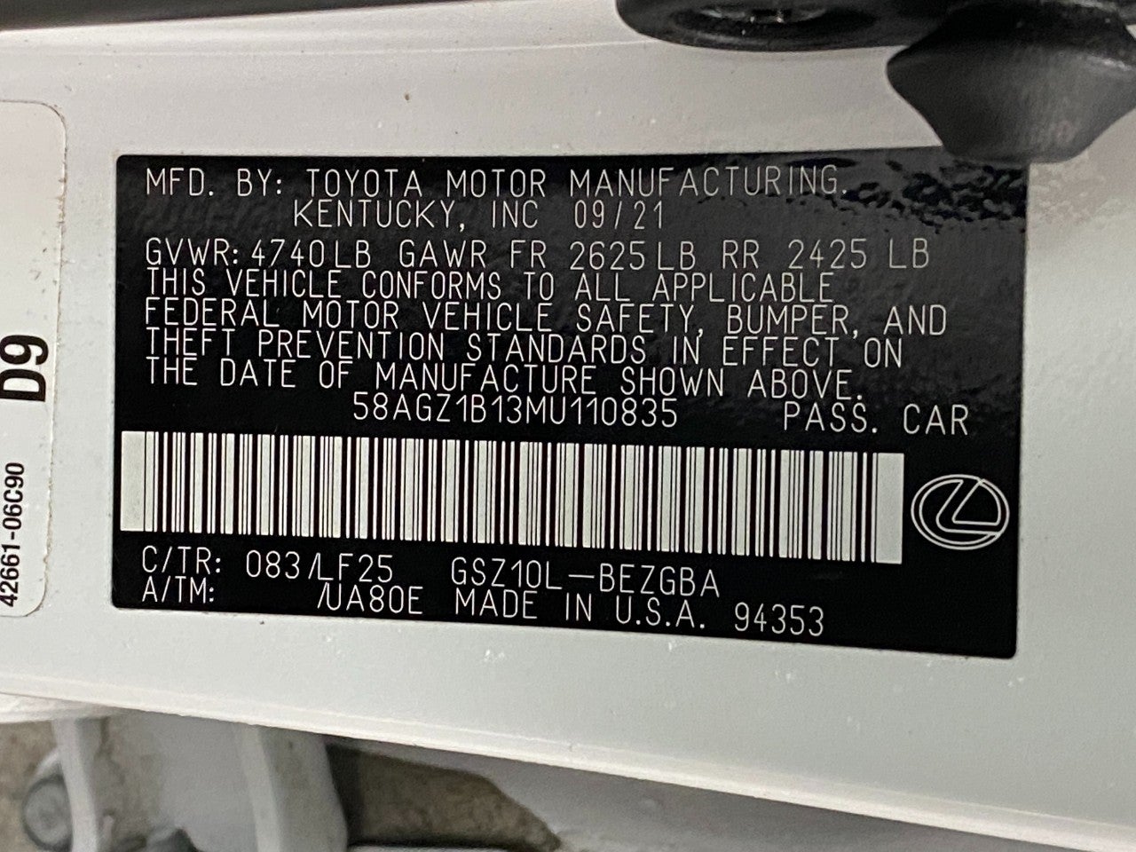 2021 Lexus ES ES 350 F SPORT FWD